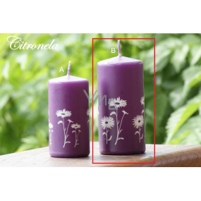 Lima Citronela Mückenschutz Kerze duftend mit Blumen lila Zylinder 60 x 120 mm