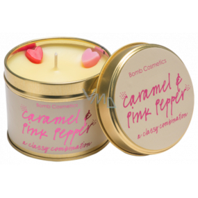 Bomb Cosmetics Karamell und rosa Pfeffer Duftende natürliche, handgemachte Kerze in einer Blechdose brennt bis zu 35 Stunden