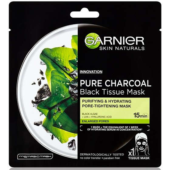 Garnier Skin Naturals Pure Charcoal Black Tissue Mask schwarze Tuchmaske mit Meeresalgenextrakt 28 g