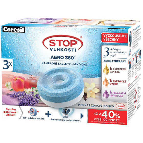 Ceresit Stop Moisture Aero 360 Duftmischung - Vanille-, Obst-, Lavendel-Ersatztabletten 3 x 450 g