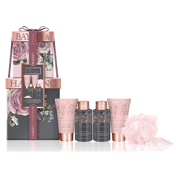 Baylis & Harding Rosenblätter Badecreme 100 ml + Duschcreme 100 ml + Körperlotion 50 ml + Handcreme 50 ml + Badekristalle 25 g + Massageschwamm, Kosmetikset