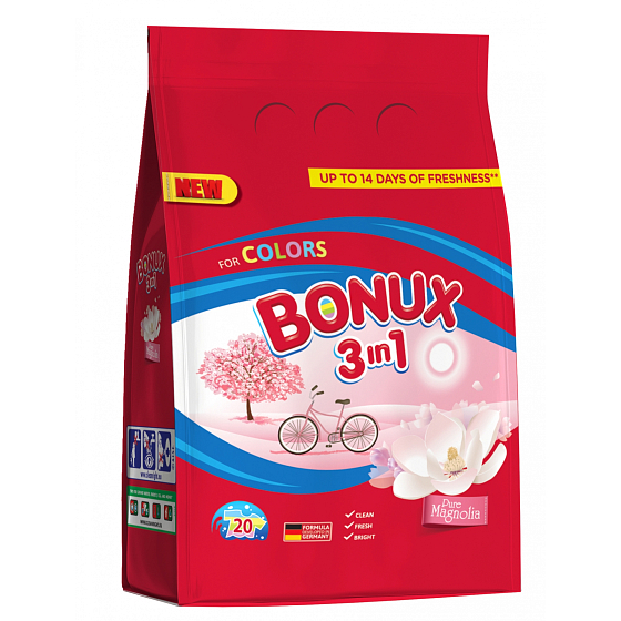 Bonux Color Pure Magnolia 3 in 1 Waschpulver für farbige Wäsche 20 Dosen von 1,5 kg