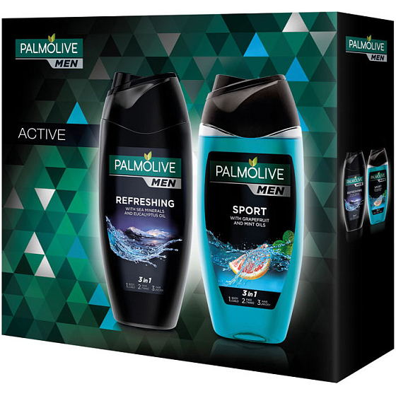 Palmolive Men Refreshing 3 in 1 Duschgel für Körper, Gesicht und Haare für Männer 250 ml + Men Sport 3 in 1 Duschgel für Körper, Gesicht und Haare für Männer 250 ml, Kosmetikset