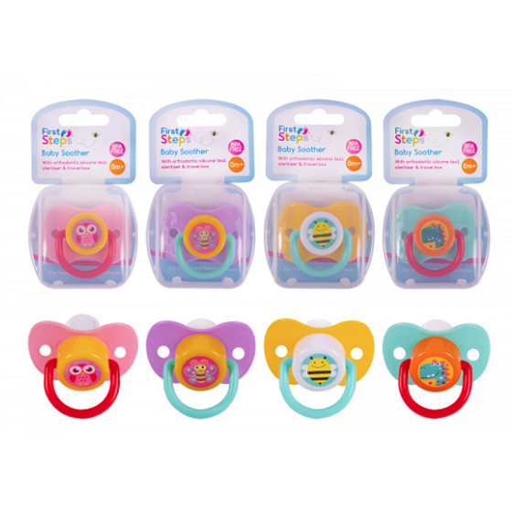 Erste Schritte Bpa Free Tröster mit kieferorthopädischem Silikonschnuller in Box 4Design 1 Stück zufällige Auswahl