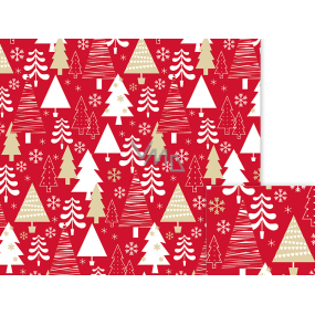 Nekupto Geschenkpapier 70 x 200 cm Weihnachten Rotweiß, Goldbäume