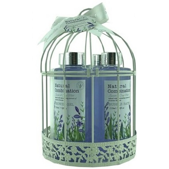 Salsa Collection Duschgel aus Lavendel, Salbei und Minze 210 ml + Badeschaum 210 ml + Körperlotion 210 ml + Körperpeeling 210 ml + Waschlappen, Kosmetikset in einem Käfig