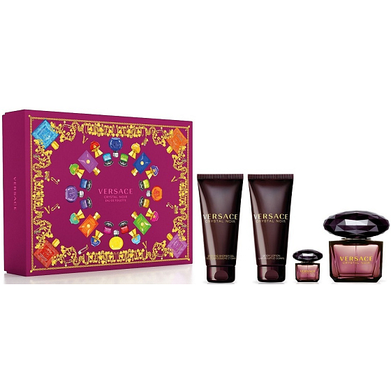 Versace Crystal Noir Eau de Toilette für Frauen 90 ml + Körperlotion 100 ml + Duschgel 100 ml + Eau de Toilette 5 ml, Geschenkset für Frauen