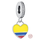 Charm Sterling Silber 925 Kolumbianische Flagge - Herz, Reise-Armband-Anhänger