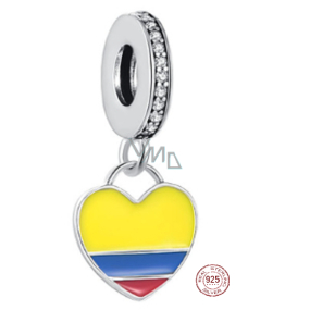 Charm Sterling Silber 925 Kolumbianische Flagge - Herz, Reise-Armband-Anhänger