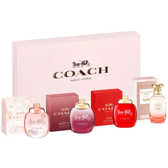 Coach Floral Eau de Parfum 4,5 ml + Wild Rose Eau de Parfum 4,5 ml + Love Eau de Parfum 4,5 ml + Dreams Sunset Eau de Parfum 4,5 ml, Geschenkset mit Miniaturen für Frauen
