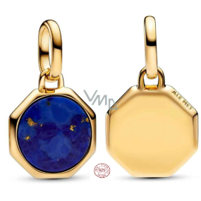 Charm Sterlingsilber 925 Mini-Medaillon blau Imitation Lapislazuli, Anhänger für Armband Symbol Charm Sterlingsilber 925 Mini-Medaillon blau Imitation Lapislazuli, Anhänger für Armband Symbol