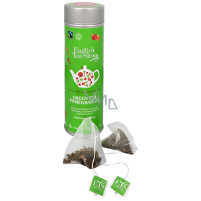 English Tea Shop Bio Grüner Tee mit Granatapfel 15 Stück biologisch abbaubare Teepyramiden in einer recycelbaren Blechdose 30 g
