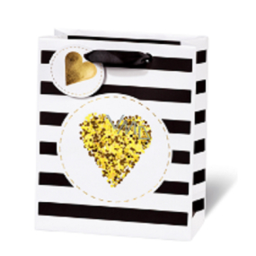 BSB Luxus Geschenk Papiertüte 23 x 19 x 9 cm Golden Glitter Heart LDT 409 - A5