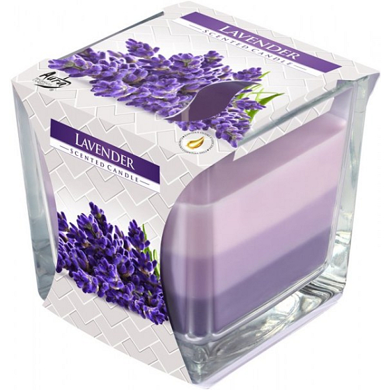 Bispol Lavender - Lavendel dreifarbige Duftglaskerze, Brenndauer 32 Stunden 170 g