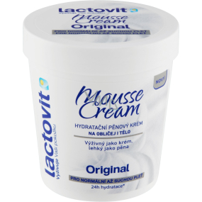 Lactovit Original Mousse Cream Feuchtigkeitsspendende Schaumcreme für Gesicht und Körper für normale bis trockene Haut 250 ml