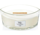 WoodWick Linen - Reine Flachs-Duftkerze mit breitem Holzdocht und Glasschiffchendeckel 453 g
