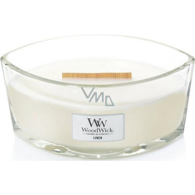 WoodWick Linen - Reine Flachs-Duftkerze mit breitem Holzdocht und Glasschiffchendeckel 453 g