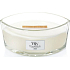WoodWick Linen - Reine Flachs-Duftkerze mit breitem Holzdocht und Glasschiffchendeckel 453 g