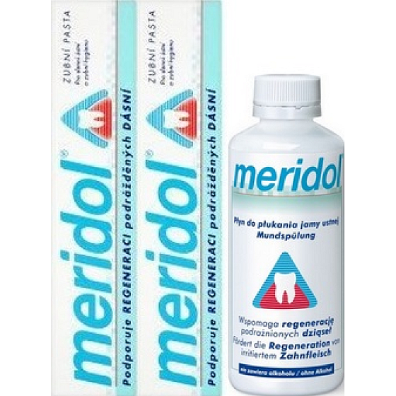 Meridol Zahnpasta 2 x 75 ml + Mundwasser ohne Alkohol 100 ml