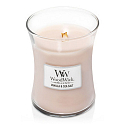 WoodWick Vanille & Meersalz Duftkerze mit Holzdocht und Deckel Glas mittel 275 g