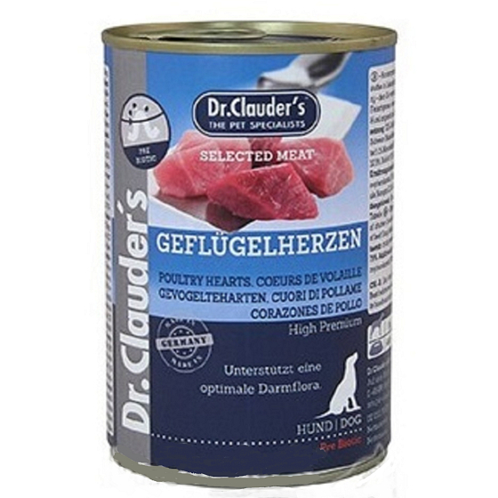 DR. Clauders Geflügelherz und Fleisch komplettes Super-Premium-Futter für erwachsene Hunde enthält Probiotika - Substanzen für eine gute Verdauung 400 g