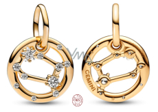 Charms Sterling Silber 925 vergoldet Sternzeichen Zwillinge, Anhänger Armband
