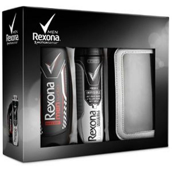 Rexona Men Invisible Schwarz + Weiß Antitranspirant Spray für Männer 150 ml + Turbo Duschgel für Körper und Haare 250 ml + Handyhülle, Geschenkset