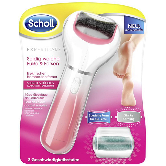 Scholl Expert Care elektrische Fußfeile mit Drehkopf für rissige Fersen + mittelgrob mit Meeresmineralien Ersatzkopf
