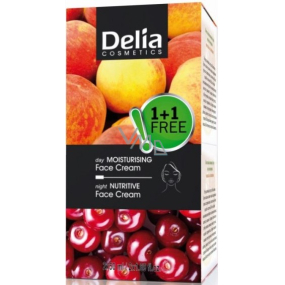 Delia Cosmetics Fruit Fantasy Aprikose feuchtigkeitsspendende Tagescreme für trockene und normale Haut 50 ml + Kirschpflegende Nachtcreme für fettige und Mischhaut 50 ml, Duopack