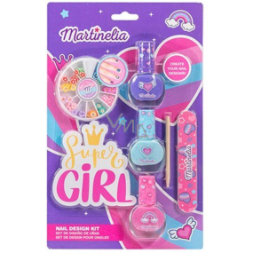 Martinelia Super Girl Nagellack 3 Stück + Nagelaufkleber + Manikürestift + Nagelfeile, Kosmetikset für Kinder