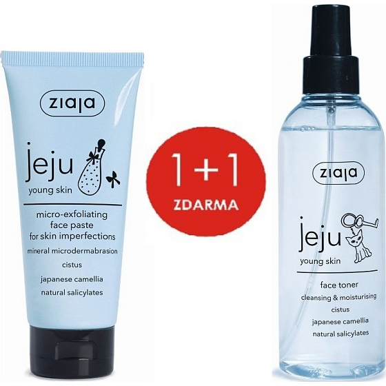 Ziaja Jeju Micro-Exfoliating Blackhead Paste 75 ml + Anti-inflammatory and Antibacterial Cleansing Toner Spray 200 ml, Duopack