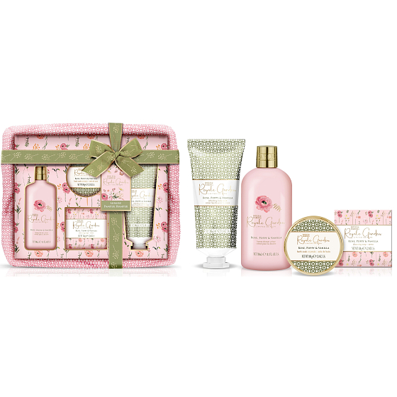 Baylis & Harding Rose, Poppy and Vanilla Duschgel 200 ml + Duschcreme 300 ml + feste Seife 150 g + Badekristalle 100 g, Kosmetikset für Frauen