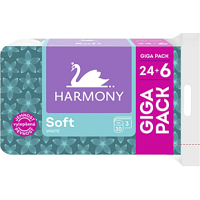 Harmony Soft White 3-lagiger Toilettenpapier, 30 Rollen, 15 m Rolle