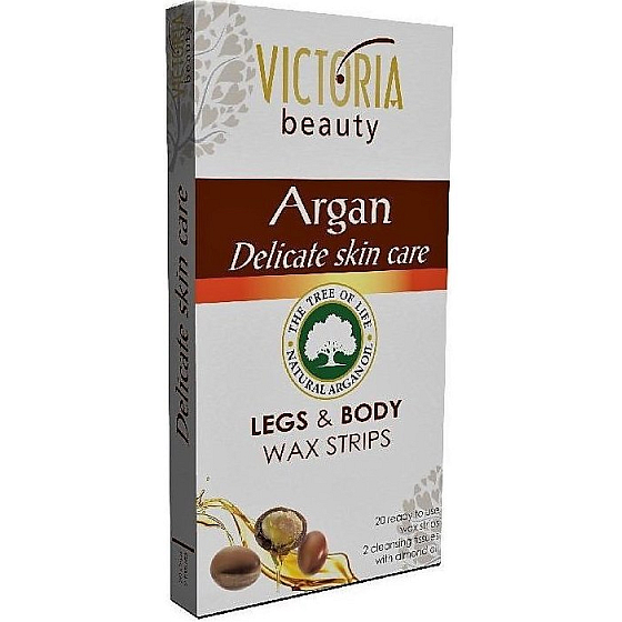 Victoria Beauty Argan Enthaarungsstreifen für den Körper mit Arganöl 20 Stück + 2 Reinigungstücher 22 Stück