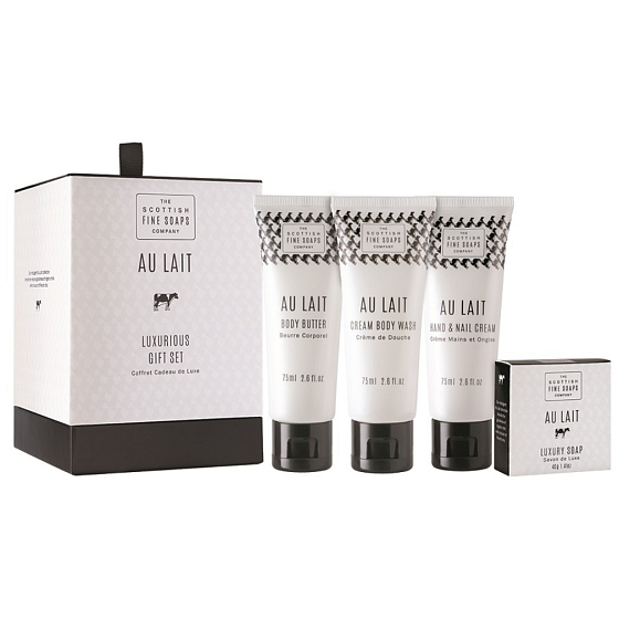 Scottish Fine Soaps Au Lait Duschgel 75 ml + Körperbutter 75 ml + Hand- und Nagelcreme 75 ml + Seife 50 g Kosmetikset
