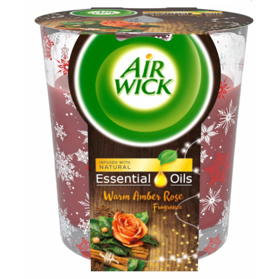 Air Wick Essential Oils Warm Amber Rose - Duftkerze im Glas mit Bernsteinrose 105 g