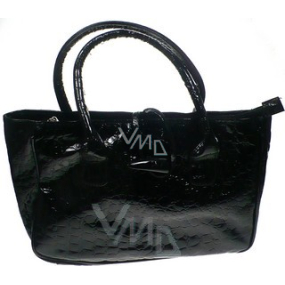 Dove Handbag glänzendes Leder, mit dekorativem Knopf, schwarz 28 x 19 x 9 cm