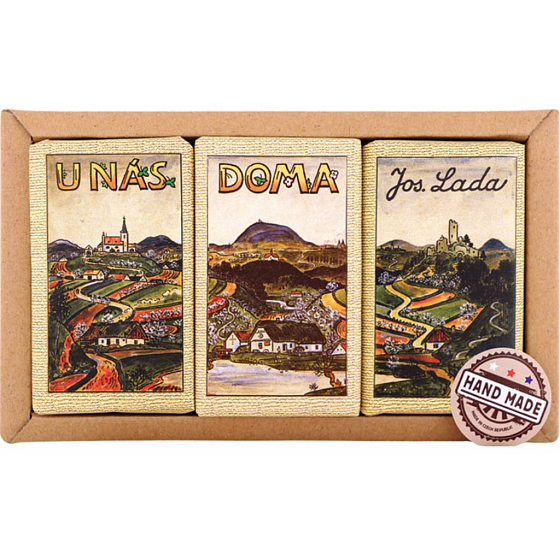 Böhmen Geschenke Josef Lada Aprikose, Kirsche, Schokoladen Triptychon der Seifen - 3x Toilettenseife 90 g, Kosmetikset