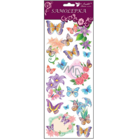 Aufkleber Schmetterlinge und Blumen mit Glitzer lila 34,5 x 12,5 cm