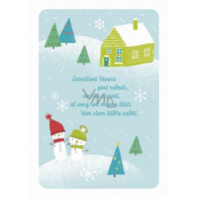 Albi Spielkarte für den Umschlag Zu Weihnachten Zwei Schneemänner Schnee fällt Milan Drobný 14,8 x 21 cm