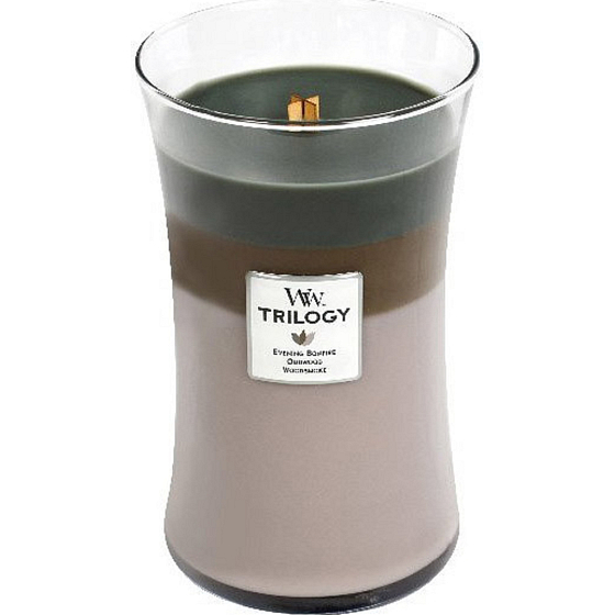 WoodWick Trilogy Cozy Cabin - Gemütliche Hütte Duftkerze mit Holzdocht und Deckel Glas groß 609,5 g