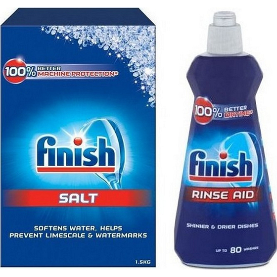 Finish Geschirrspülsalz 1,5 kg + Shine & Protect Regular Polish 400 ml, Duopack