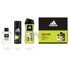 Adidas Pure Game Aftershave 50 ml + 3 in 1 Duschgel für Körper, Gesicht und Haare 250 ml + Deospray 150 ml, Kosmetikset