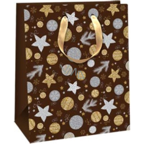 Ditipo Geschenkpapiertüte 26,4 x 13,6 x 32,7 cm Glitzer Weihnachten schwarz - silberne und goldene Kreise und Sterne