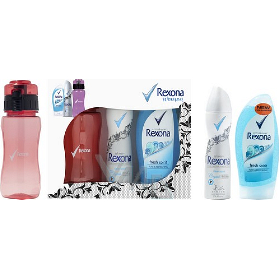 Rexona Fresh Crystal Aqua 150 ml + Fresh Spirit Duschgel 250 ml + Flasche, Kosmetikset für Frauen