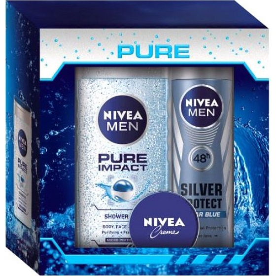 Nivea Men Pure Antitranspirant Spray 150 ml + Pure Impact Duschgel 250 ml + Creme 30 ml Kosmetikset