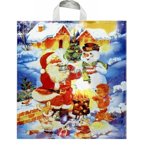 Presse Plastiksack 45 x 50 cm mit Griff Weihnachtsmann mit Schneemann