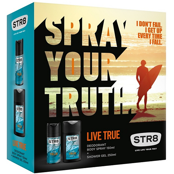 Str8 Live True Deodorant Spray für Männer 150 ml + Duschgel 250 ml, Kosmetikset