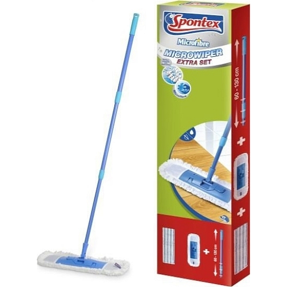 Spontex Microwiper Extra flacher Mopp mit Fransen und aktivem Mikrofaser-Komplettset