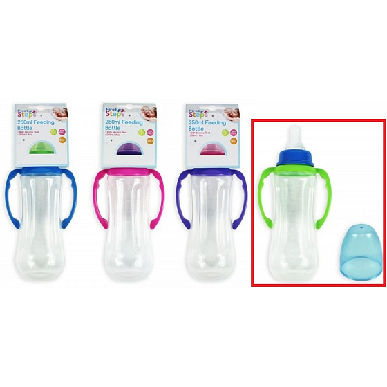 Erste Schritte Einfüllflasche 0+ Babyflasche klar mit grünen Griffen 250 ml